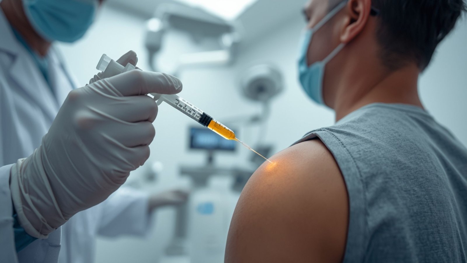 A medical professional administers a Platelet Rich Plasma injection using advanced techniques to support healing for shoulder, neck, back pain, and plantar fasciitis. PRP therapy in Miami helps reduce pain and promote natural tissue repair.