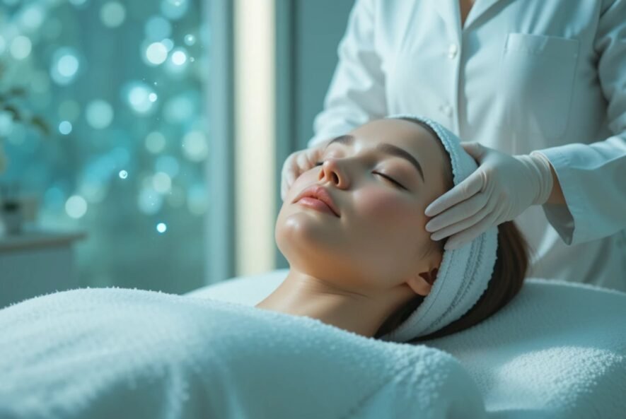 Stem cell rejuvenation facial being performed in a medical aesthetic clinic to support natural skin regeneration and skin health.