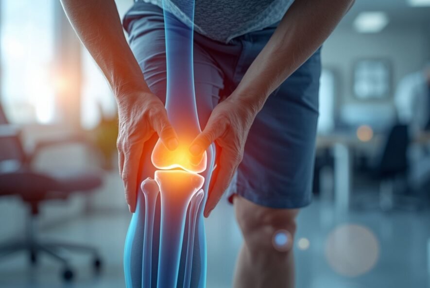 Stem cell therapy injection for knee osteoarthritis showing cartilage repair and joint regeneration concept