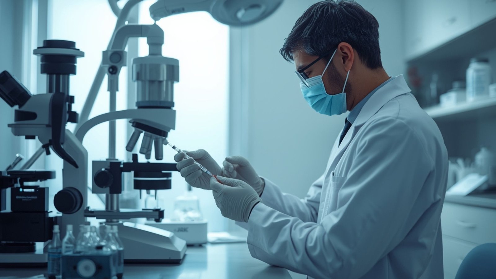 Doctor preparing exosome therapy treatment in regenerative medicine clinic