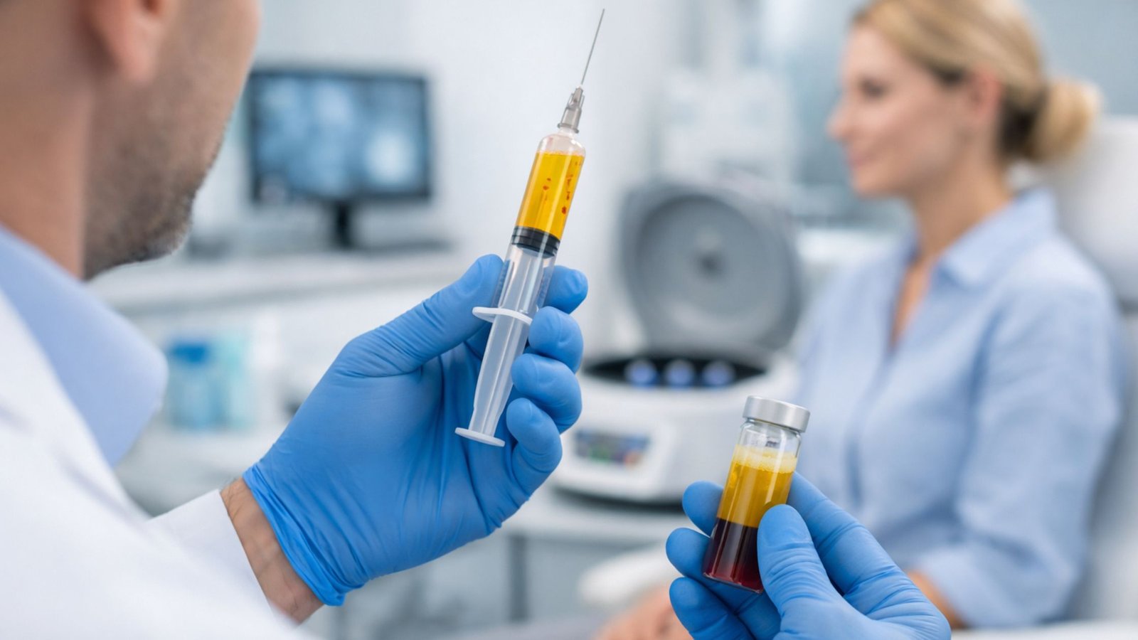 Doctor preparing platelet rich plasma PRP injection in a regenerative medicine clinic in Miami