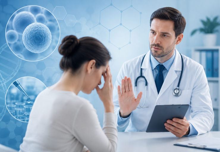 Doctor consulting with patient about stem cell therapy eligibility in a regenerative medicine clinic