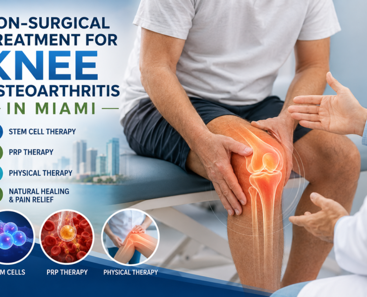 Doctor discussing non-surgical knee osteoarthritis treatment with patient in Miami