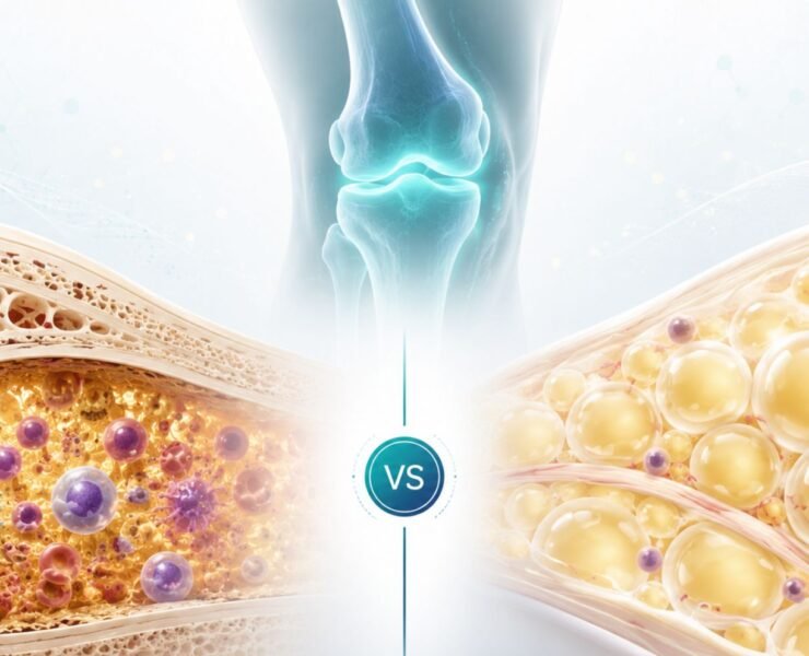 Comparison illustration of bone marrow-derived and adipose-derived stem cells for joint pain treatment in Miami