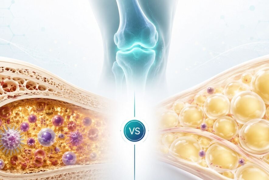 Comparison illustration of bone marrow-derived and adipose-derived stem cells for joint pain treatment in Miami