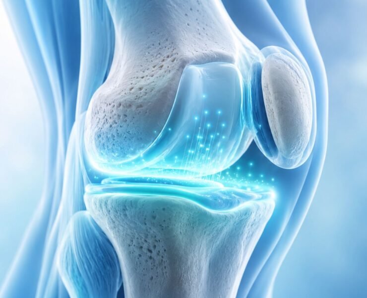 Illustration of knee joint cartilage regeneration representing Stanford 2026 arthritis research breakthrough