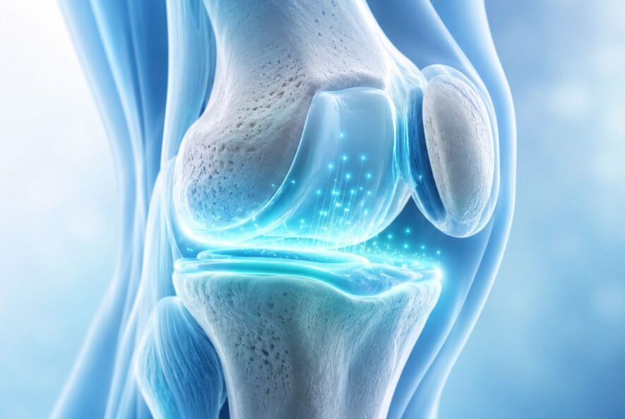 Illustration of knee joint cartilage regeneration representing Stanford 2026 arthritis research breakthrough