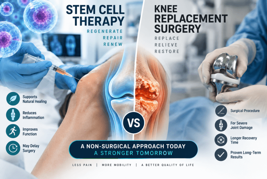 Stem cell therapy vs knee replacement surgery for severe knee osteoarthritis